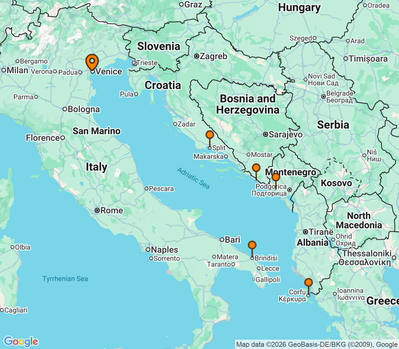 Harta itinerariu Croaziera 2026 - Mediterana (Venetia, Italia) - MSC Cruises - MSC Armonia - 7 nopti
