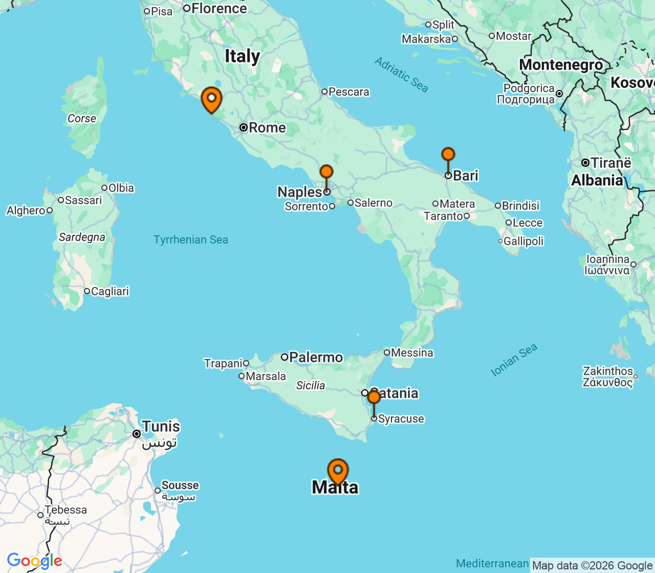 Harta itinerariu Croaziera 2027 - Mediterana (Roma (Civitavecchia), Italia) - Explora Journeys - Explora II - 6 nopti