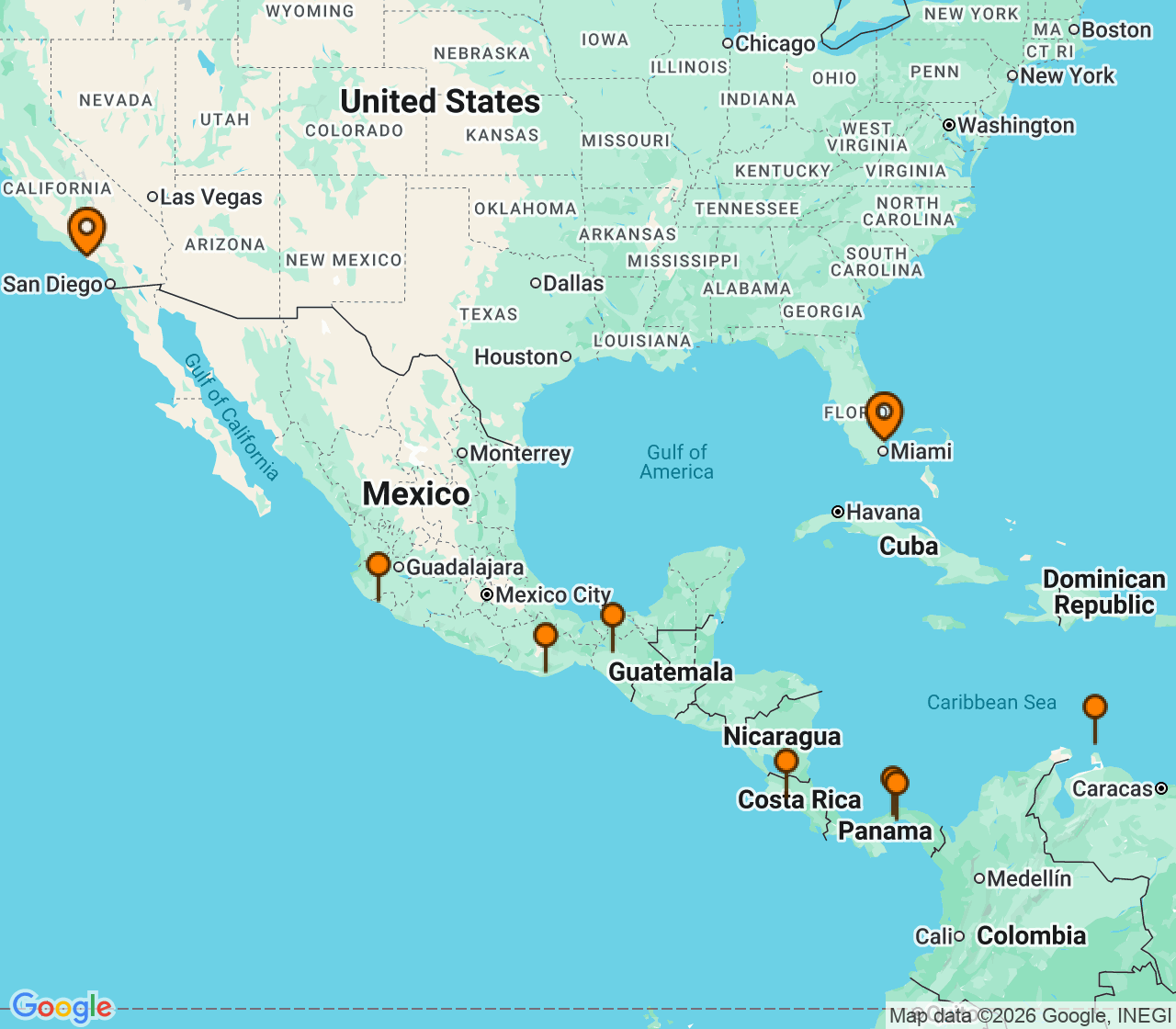 Harta itinerariu Croaziera 2027 - Caraibe si America Centrala (Fort Lauderdale, Florida) - Princess Cruises - Island Princess - 16 nopti
