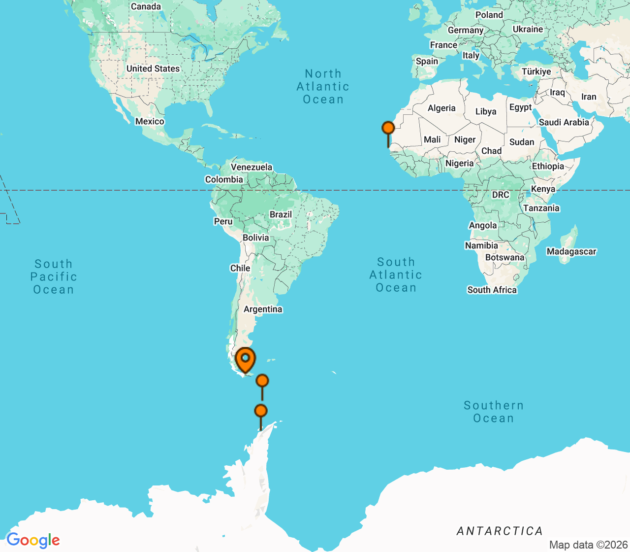 Harta itinerariu Croaziera 2028 - Grand Voyage si Tematice (Ushuaia, Argentina) - Ponant - Le Lyrial - 10 nopti