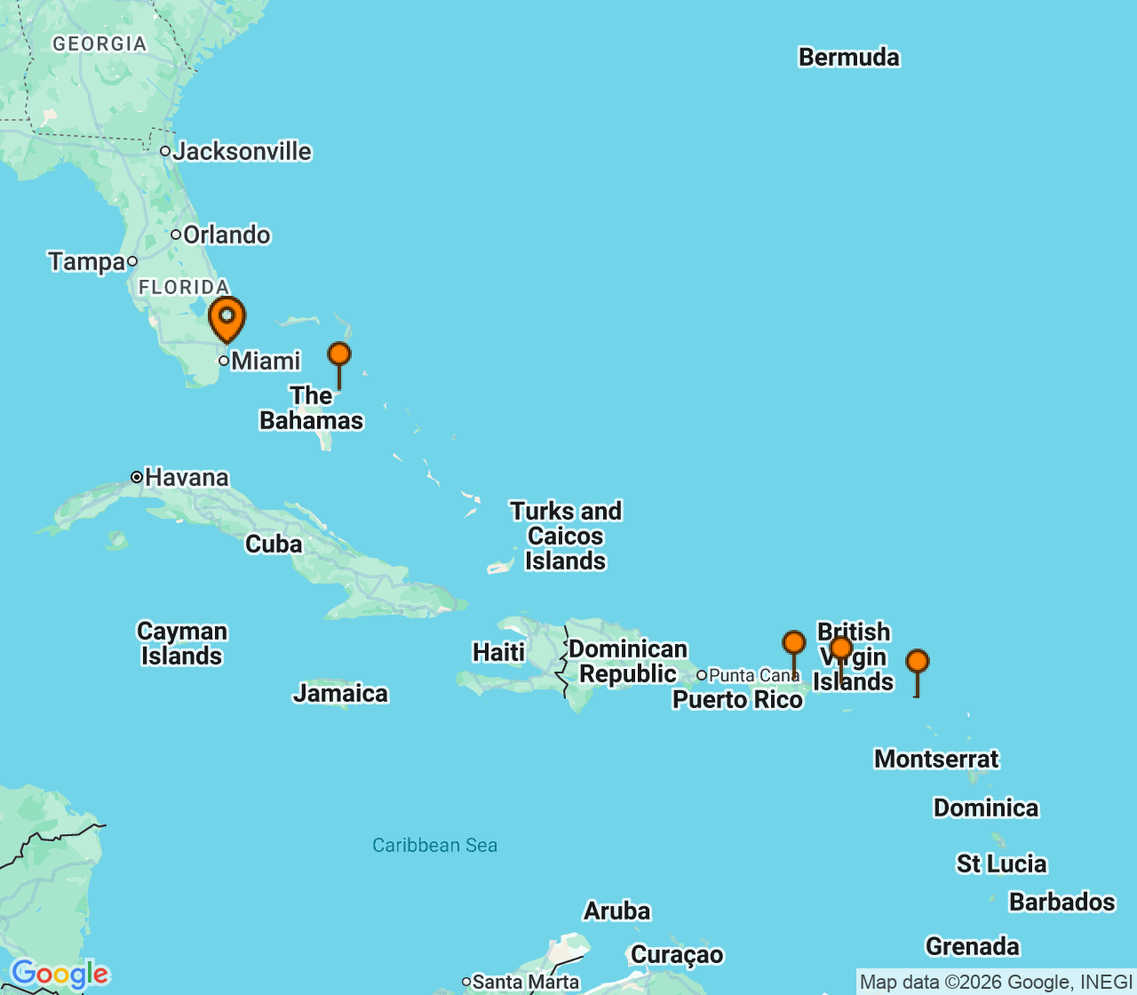 Harta itinerariu Croaziera 2027 - Caraibe si America Centrala (Fort Lauderdale, Florida) - Royal Caribbean Cruise Line - Symphony of the Seas - 8 nopti
