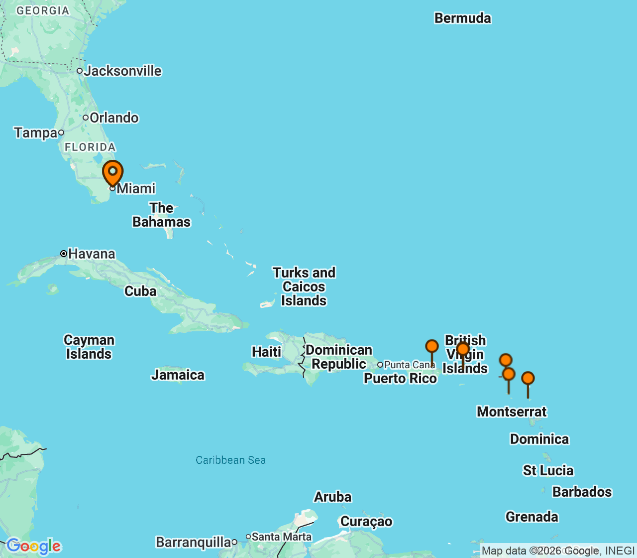 Harta itinerariu Croaziera 2028 - Caraibe si America Centrala (Miami, FL) - Silversea Cruises - Silver Nova - 11 nopti