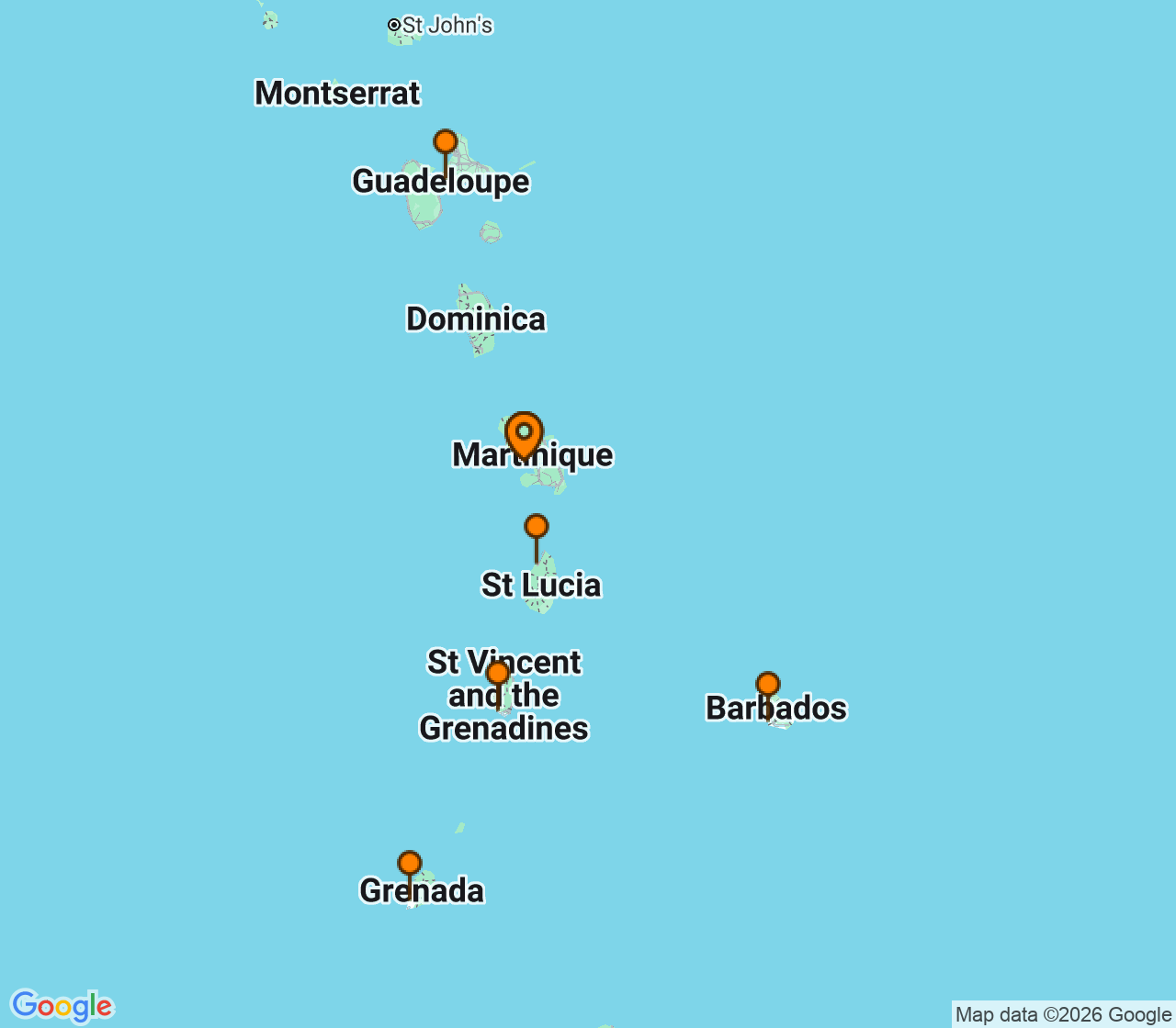 Harta itinerariu Croaziera 2026 - Caraibe si America Centrala (Fort-de-France, Martinica) - MSC Cruises - MSC World Europa - 7 nopti