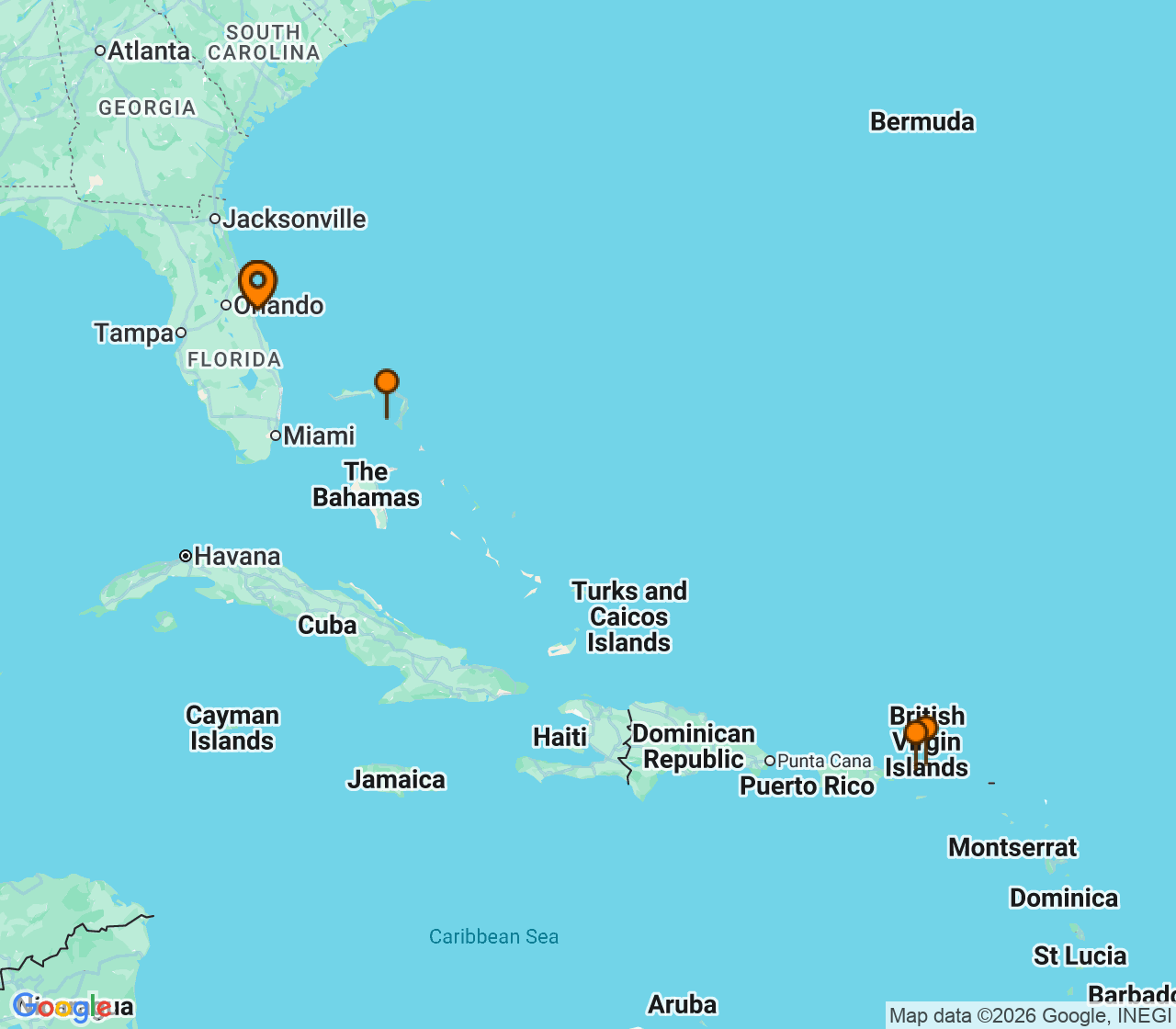 Harta itinerariu Croaziera 2026 - Mediterana (Port Canaveral, FL) - Disney Cruise Line - Disney Treasure - 7 nopti