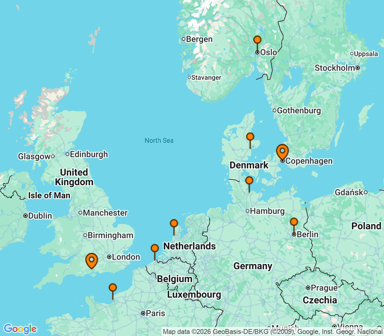 Harta itinerariu Croaziera 2028 - Europa de Nord (Southampton, Anglia) - Norwegian Cruise Line - Norwegian Star - 10 nopti