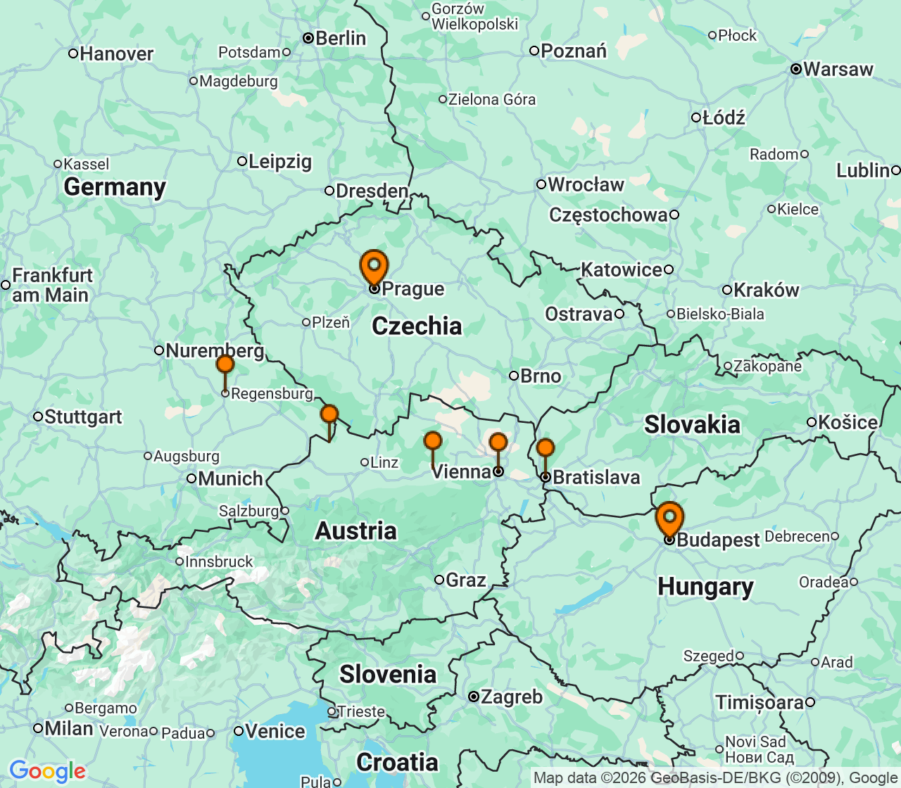 Harta itinerariu Croaziera 2027 - Europa de Nord (Budapesta, Ungaria) - Uniworld River Cruises - S.S. Marlene - 9 nopti
