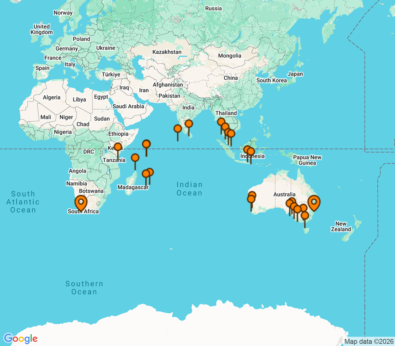 Harta itinerariu Croaziera 2029 - Grand Voyage si Tematice (Sydney, Australia) - Seabourn - Seabourn Quest - 56 nopti
