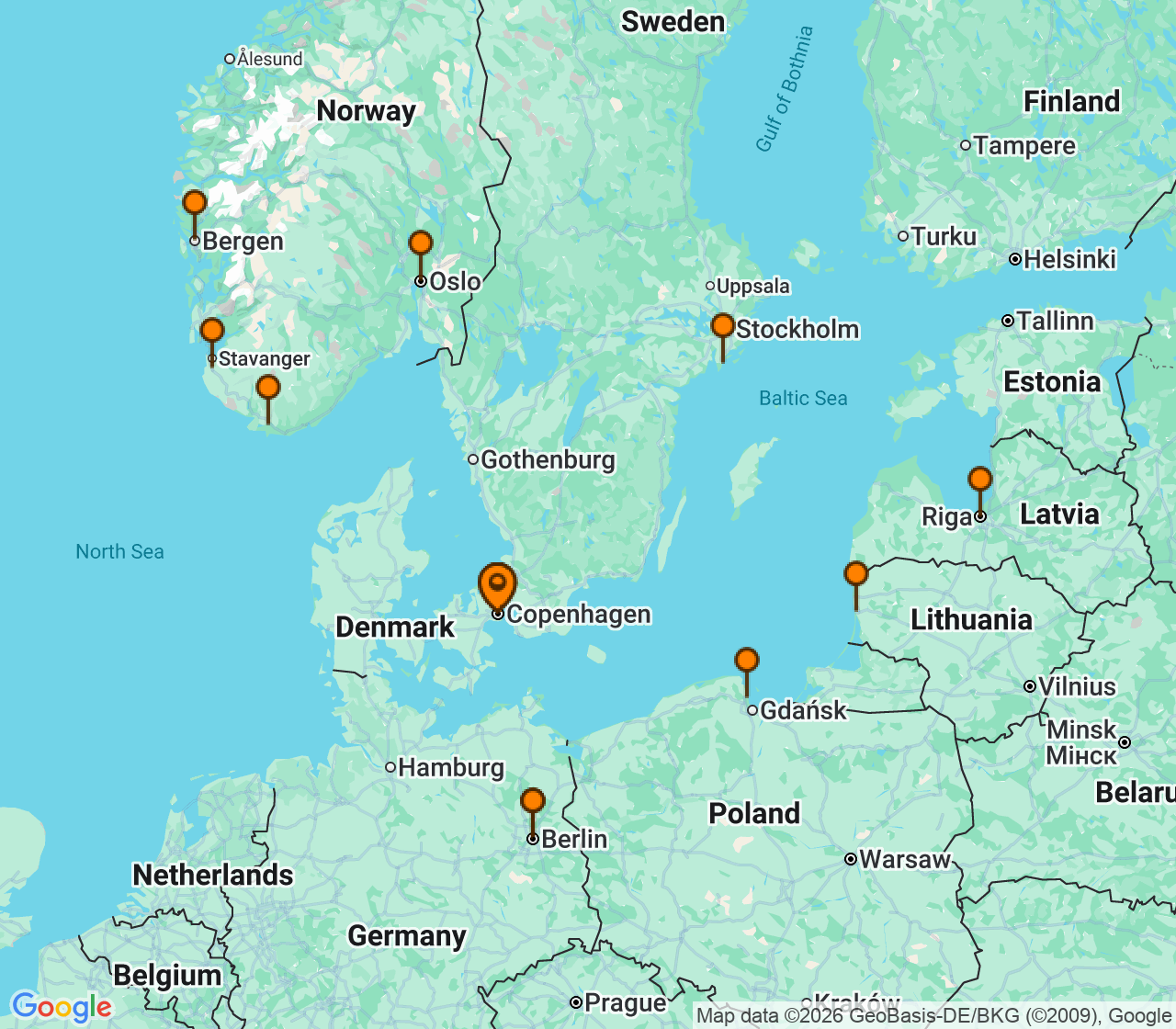 Harta itinerariu Croaziera 2027 - Europa de Nord (Copenhaga, Danemarca) - MSC Cruises - MSC Magnifica - 14 nopti