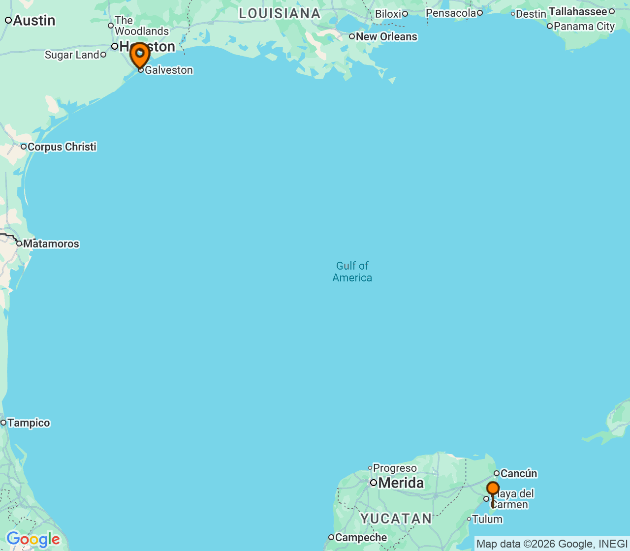Harta itinerariu Croaziera 2026 - Caraibe si America Centrala (Galveston, TX) - Carnival Cruise Line - Carnival Breeze - 4 nopti