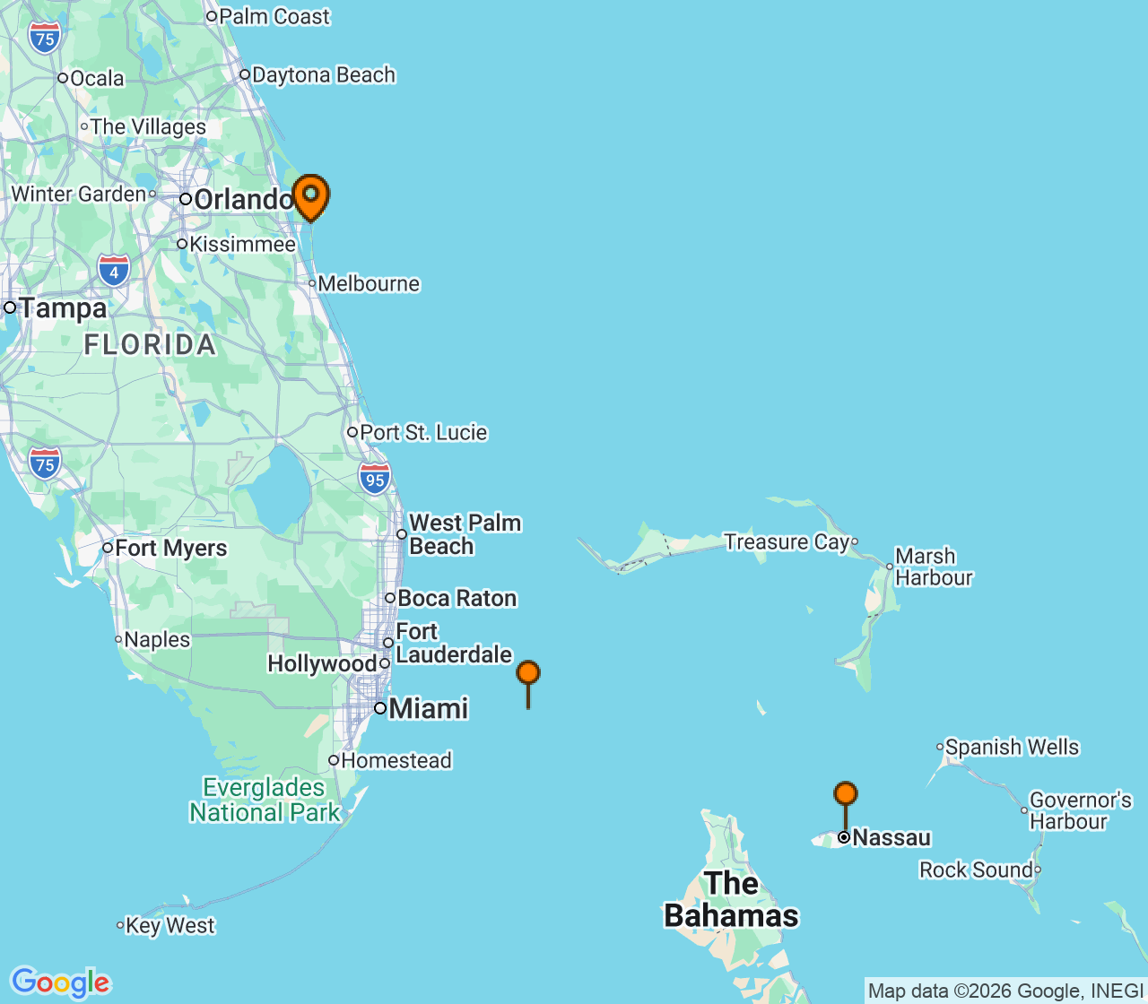 Harta itinerariu Croaziera 2027 - Caraibe si America Centrala (Port Canaveral, FL) - Royal Caribbean Cruise Line - Explorer of the Seas - 4 nopti