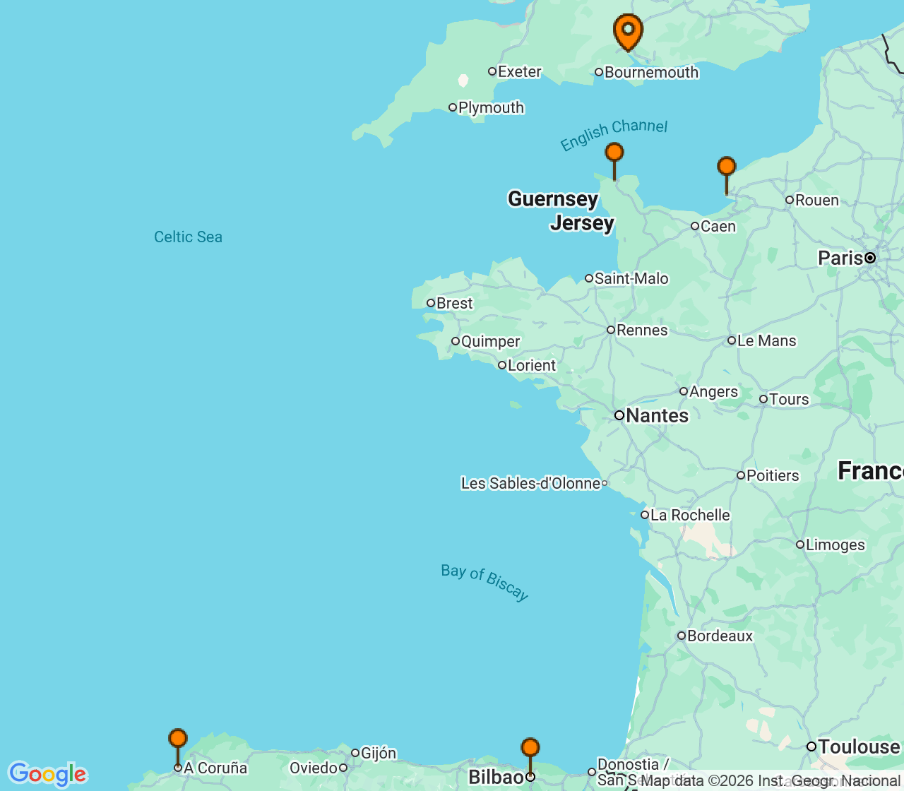 Harta itinerariu Croaziera 2026 - Europa de Nord (Southampton, Anglia) - Royal Caribbean Cruise Line - Liberty of the Seas - 7 nopti