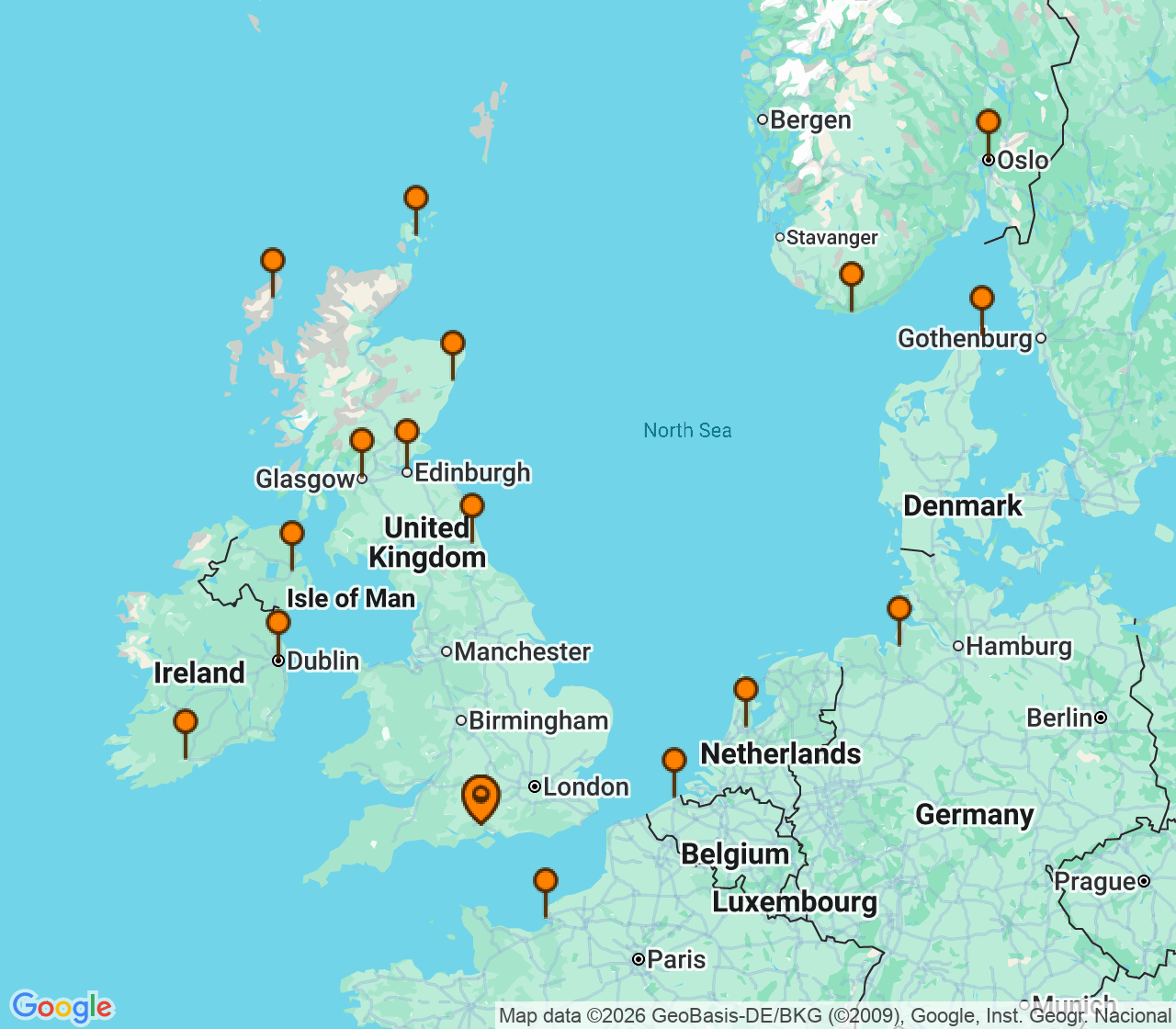 Harta itinerariu Croaziera 2028 - Europa de Nord (Southampton, Anglia) - Oceania Cruises - Sonata - 23 nopti