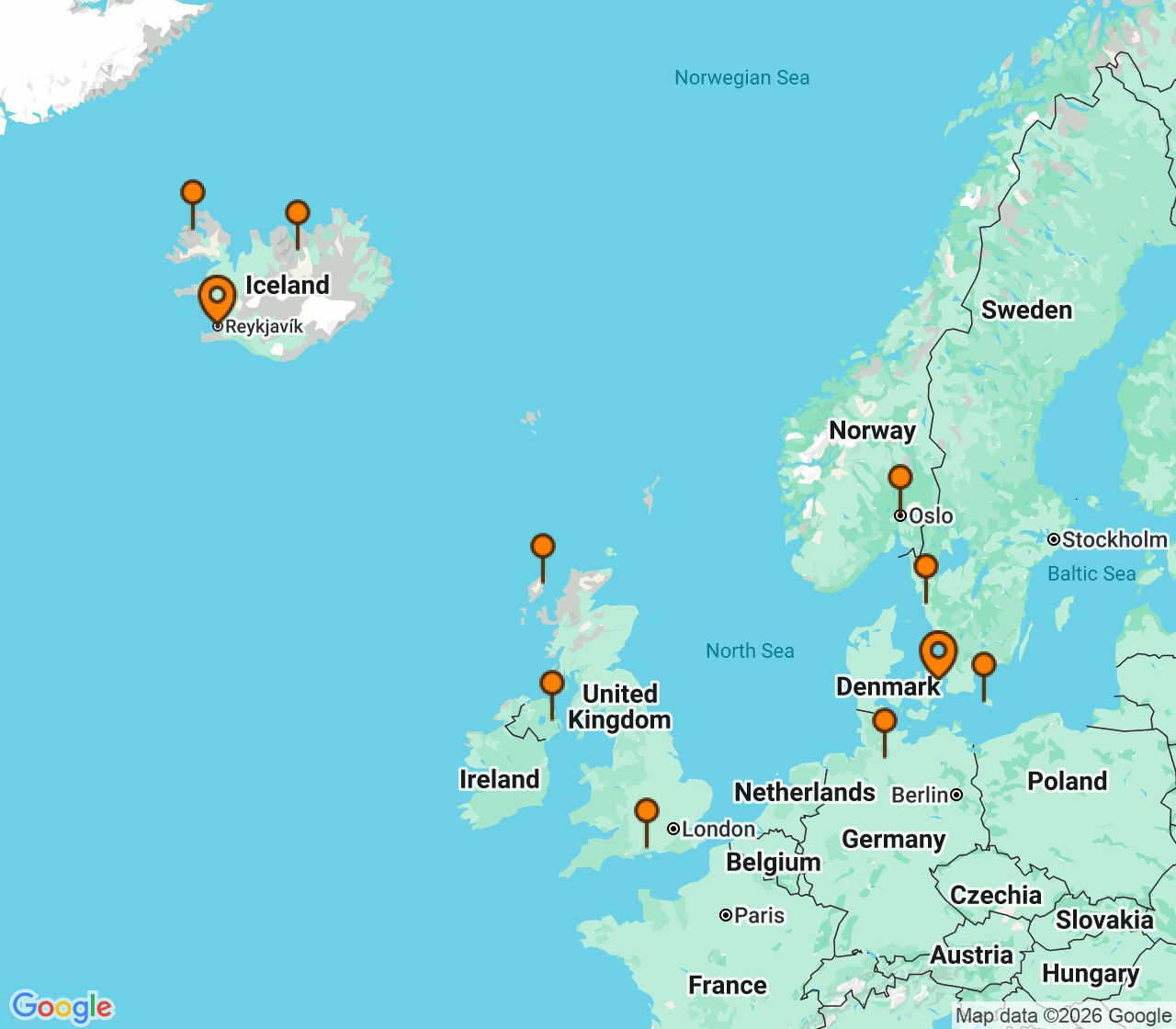 Harta itinerariu Croaziera 2027 - Europa de Nord (Copenhaga, Danemarca) - Explora Journeys - Explora IV - 15 nopti