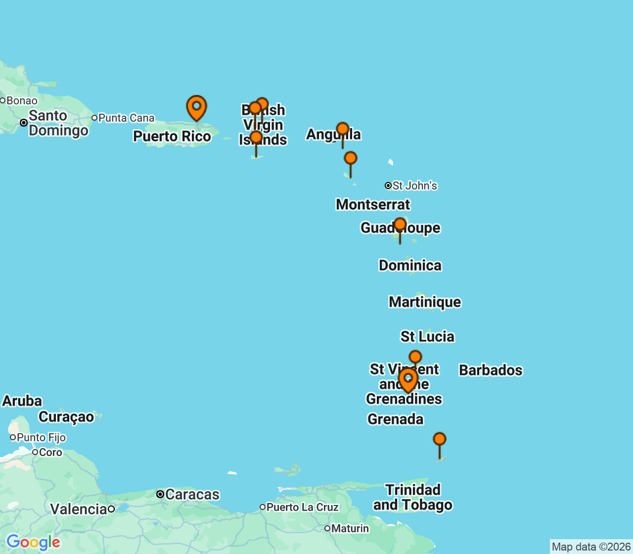 Harta itinerariu Croaziera 2028 - Caraibe si America Centrala (San Juan, Puerto Rico) - SeaDream Yacht Club - SeaDream II - 11 nopti