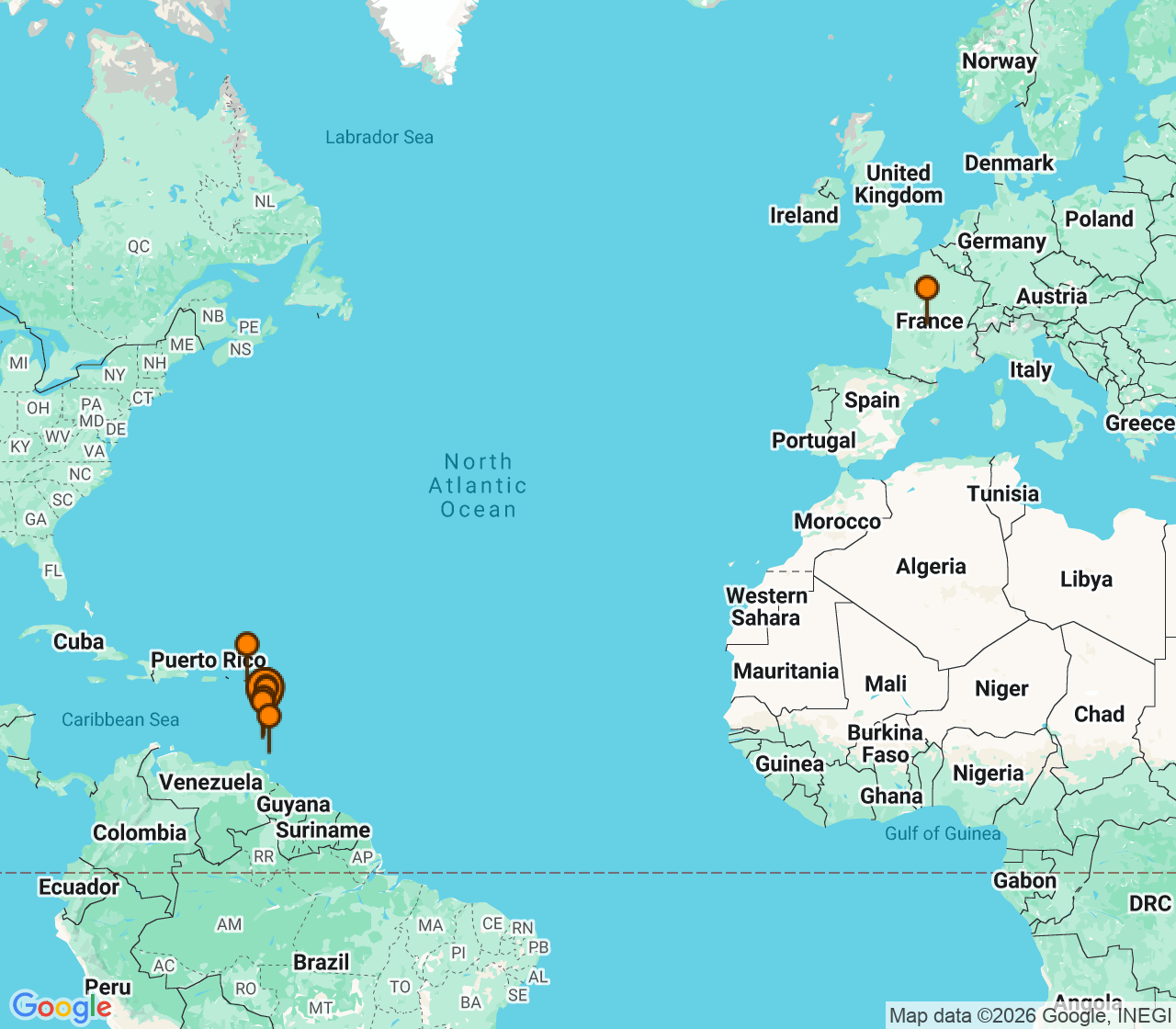 Harta itinerariu Croaziera 2029 - Caraibe si America Centrala (Fort-de-France, Martinica) - Ponant - Le Laperouse - 7 nopti