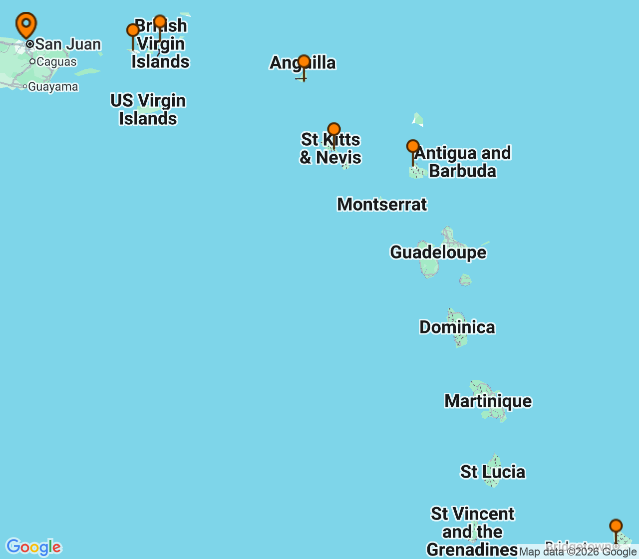 Harta itinerariu Croaziera 2027 - Caraibe si America Centrala (San Juan, Puerto Rico) - Norwegian Cruise Line - Norwegian Prima - 7 nopti