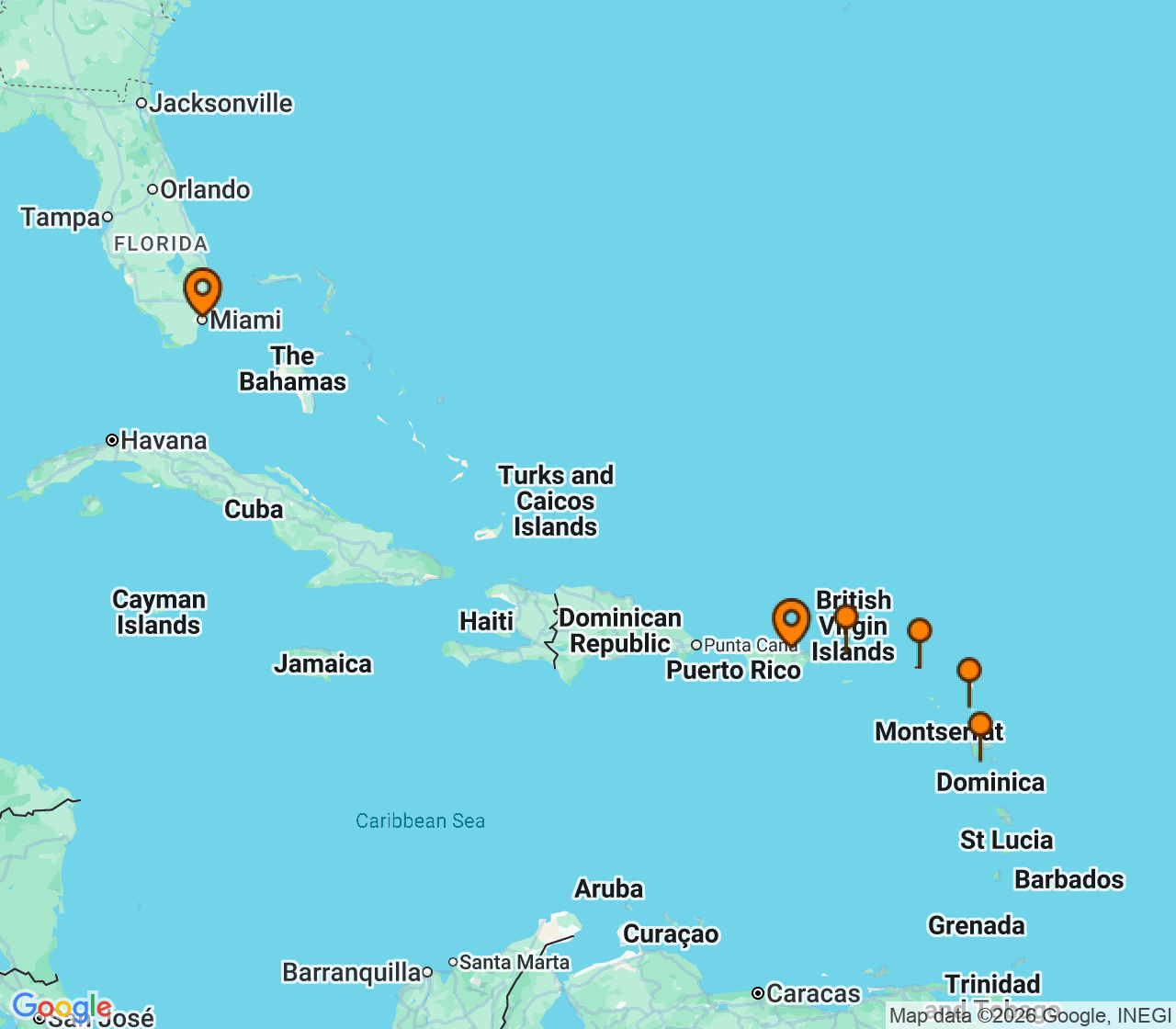 Harta itinerariu Croaziera 2026 - Caraibe si America Centrala (Miami, FL) - Explora Journeys - Explora IV - 7 nopti