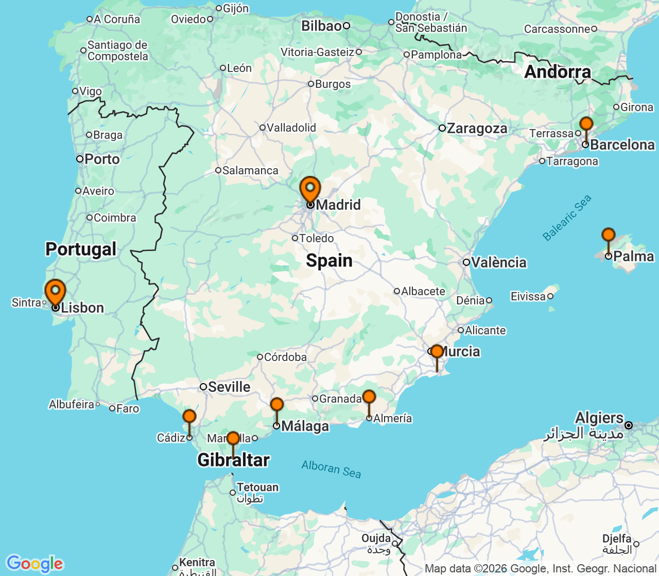 Harta itinerariu Croaziera 2028 - Mediterana (Madrid ,Spania) - Windstar Cruises - Star Legend - 12 nopti