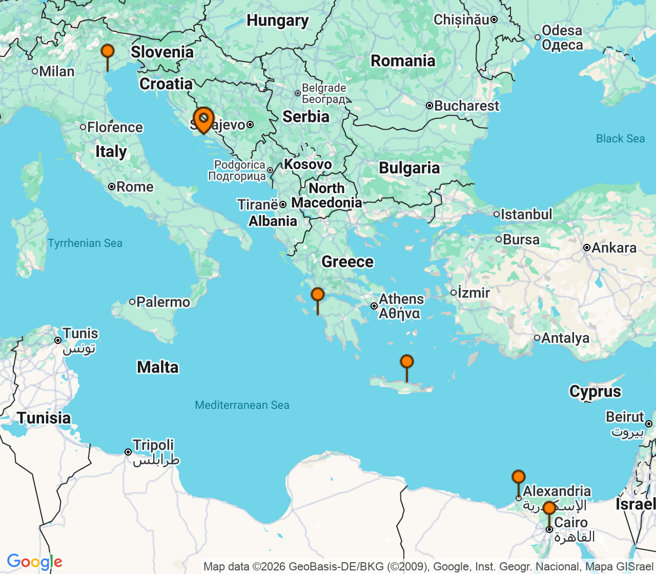 Harta itinerariu Croaziera 2026 - Mediterana (Split, Croatia) - MSC Cruises - MSC Lirica - 10 nopti