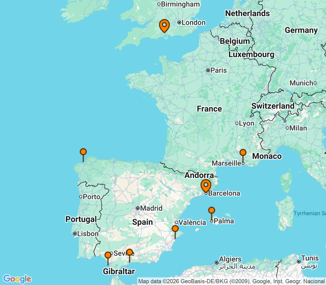 Harta itinerariu Croaziera 2026 - Europa de Nord (Southampton, Anglia) - MSC Cruises - MSC Virtuosa - 9 nopti