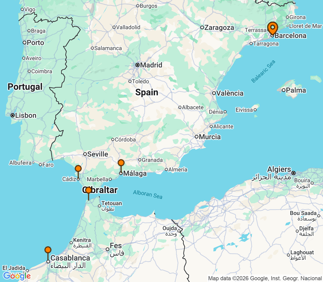 Harta itinerariu Croaziera 2028 - Mediterana (Barcelona, Spania) - Celebrity Cruises - Celebrity Infinity - 7 nopti
