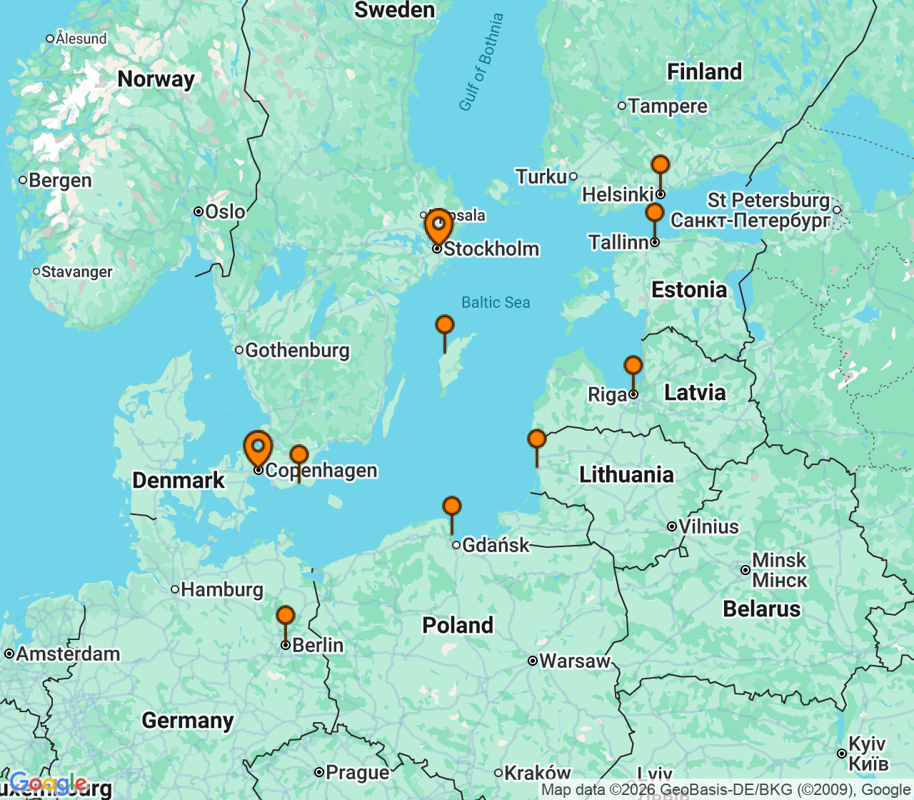 Harta itinerariu Croaziera 2028 - Europa de Nord (Stockholm, Suedia) - Silversea Cruises - Silver Nova - 12 nopti