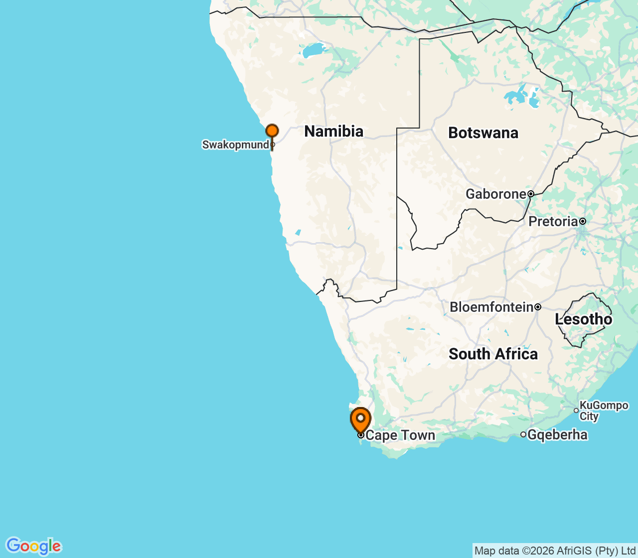 Harta itinerariu Croaziera 2028 - Africa (Cape Town, Africa de Sud) - MSC Cruises - MSC Sinfonia - 5 nopti