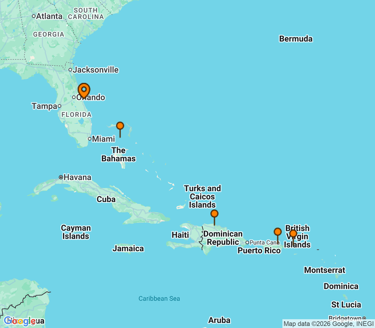 Harta itinerariu Croaziera 2026 - Caraibe si America Centrala (Port Canaveral, FL) - Norwegian Cruise Line - Norwegian Getaway - 7 nopti