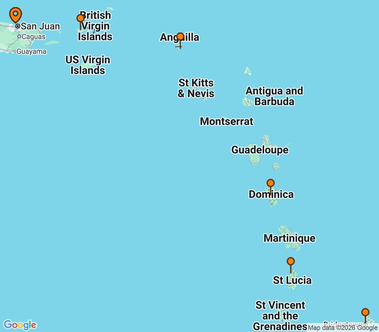 Harta itinerariu Croaziera 2027 - Caraibe si America Centrala (San Juan, Puerto Rico) - Princess Cruises - Emerald Princess - 7 nopti