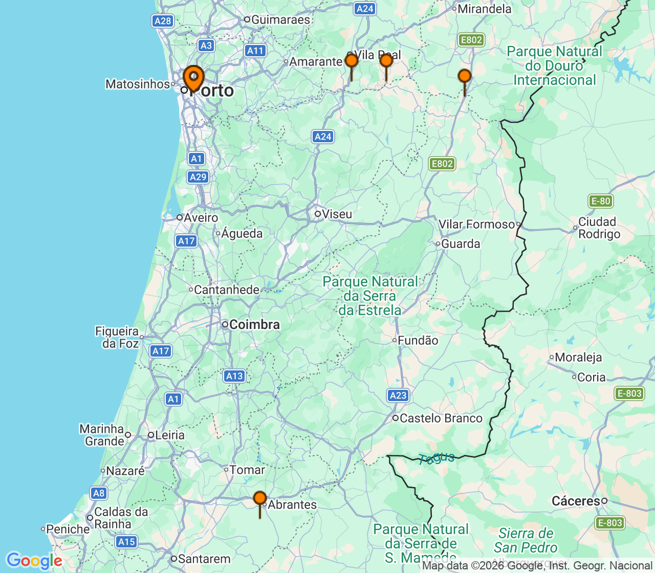 Harta itinerariu Croaziera 2026 - Mediterana (Porto, Portugalia) - Uniworld River Cruises - S.S. São Gabriel - 7 nopti