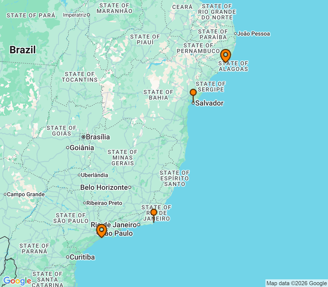 Harta itinerariu Croaziera 2026 - America de Sud (Santos, Brazilia) - MSC Cruises - MSC Virtuosa - 4 nopti