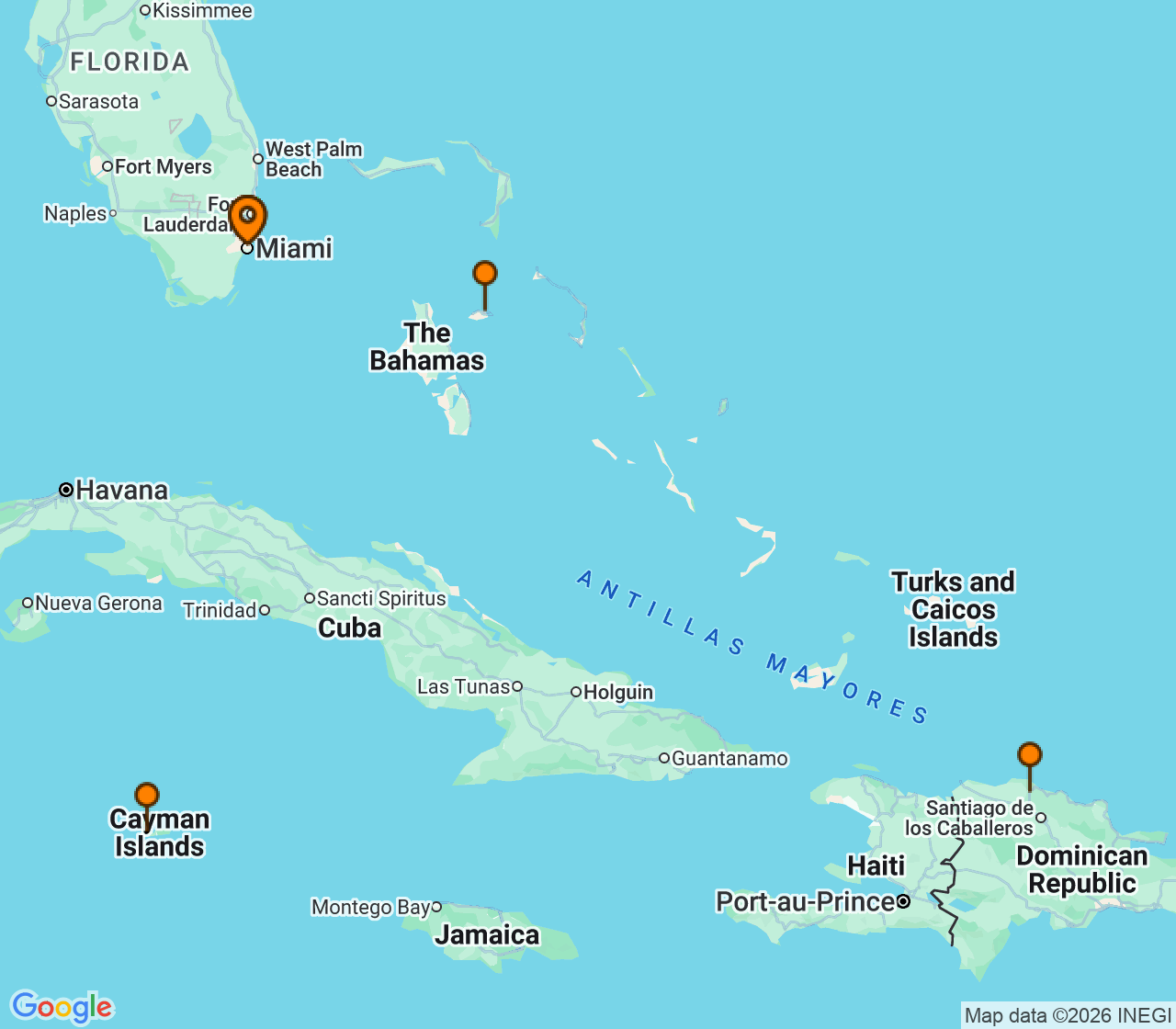 Harta itinerariu Croaziera 2027 - Caraibe si America Centrala (Miami, FL) - Royal Caribbean Cruise Line - Independence of the Seas - 7 nopti