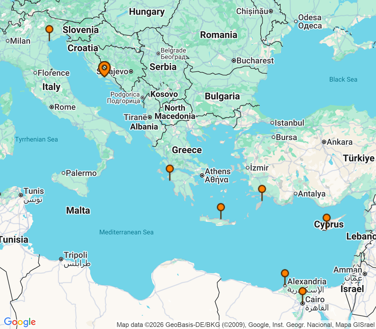 Harta itinerariu Croaziera 2026 - Mediterana (Split, Croatia) - MSC Cruises - MSC Lirica - 11 nopti