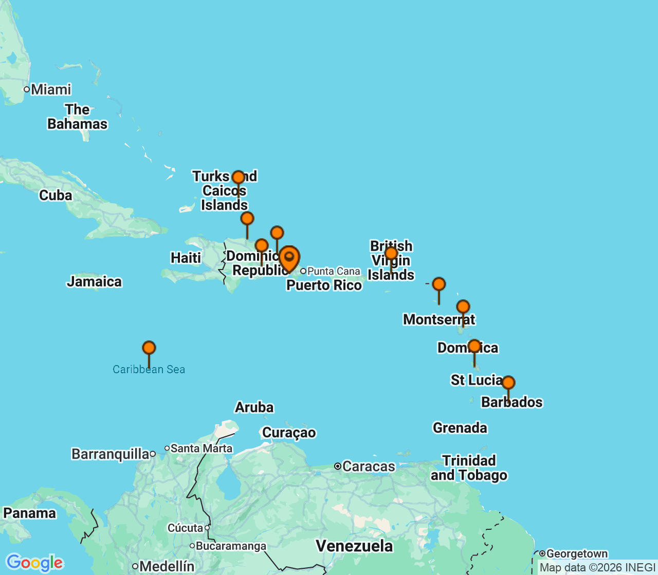 Harta itinerariu Croaziera 2027 - Caraibe si America Centrala (La Romana, Rep. Dominicana) - Costa Cruises - Costa Fascinosa - 14 nopti