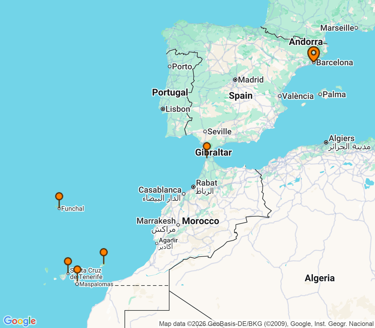 Harta itinerariu Croaziera 2028 - Mediterana (Barcelona, Spania) - Celebrity Cruises - Celebrity Infinity - 12 nopti