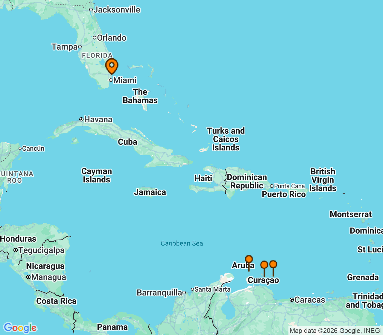 Harta itinerariu Croaziera 2028 - Caraibe si America Centrala (Fort Lauderdale, Florida) - Celebrity Cruises - Celebrity Silhouette - 8 nopti