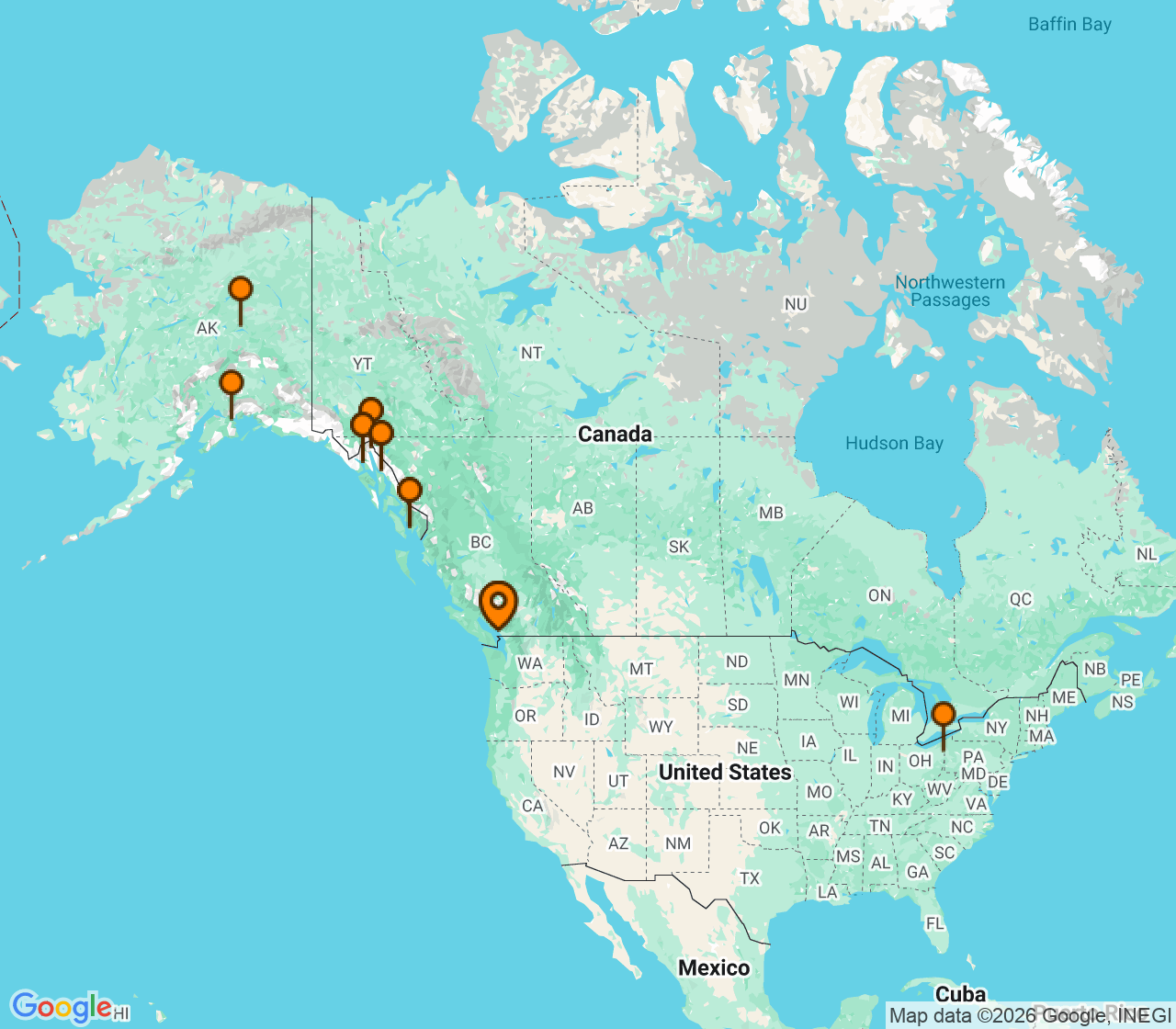 Harta itinerariu Croaziera 2027 - Alaska (Vancouver, Canada) - Princess Cruises - Crown Princess - 14 nopti