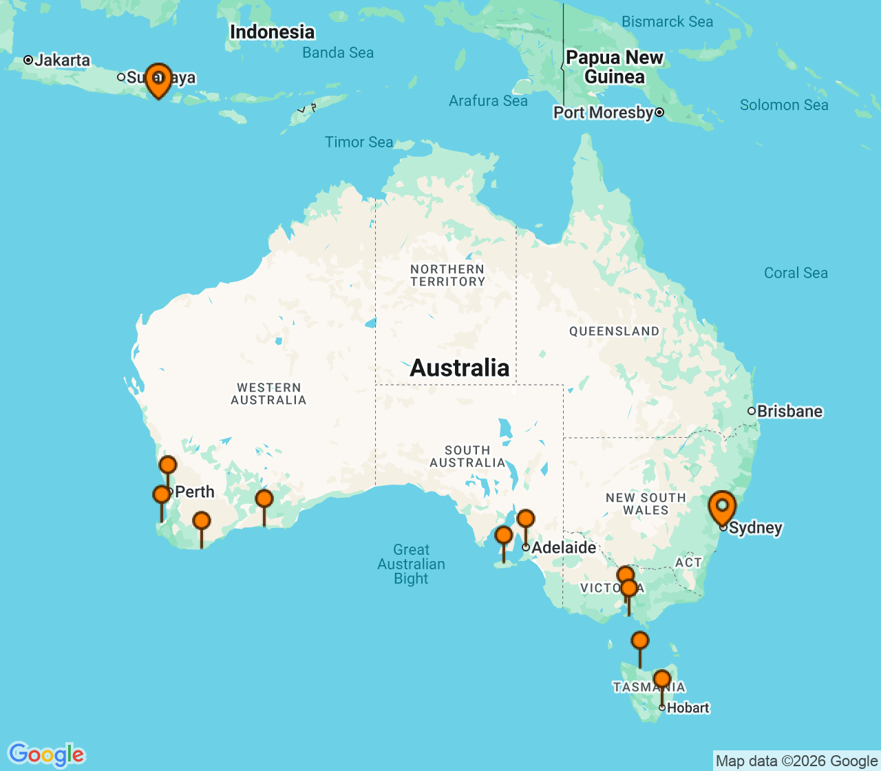 Harta itinerariu Croaziera 2029 - Australia si Noua Zeelanda (Benoa, Bali, Indonezia) - Oceania Cruises - Marina - 20 nopti