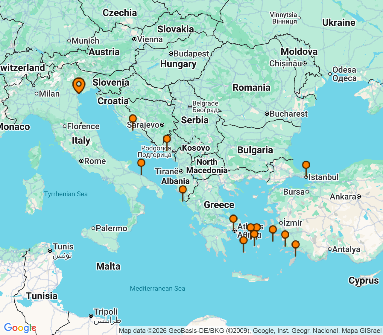 Harta itinerariu Croaziera 2027 - Mediterana (Venetia, Italia) - Explora Journeys - Explora II - 19 nopti