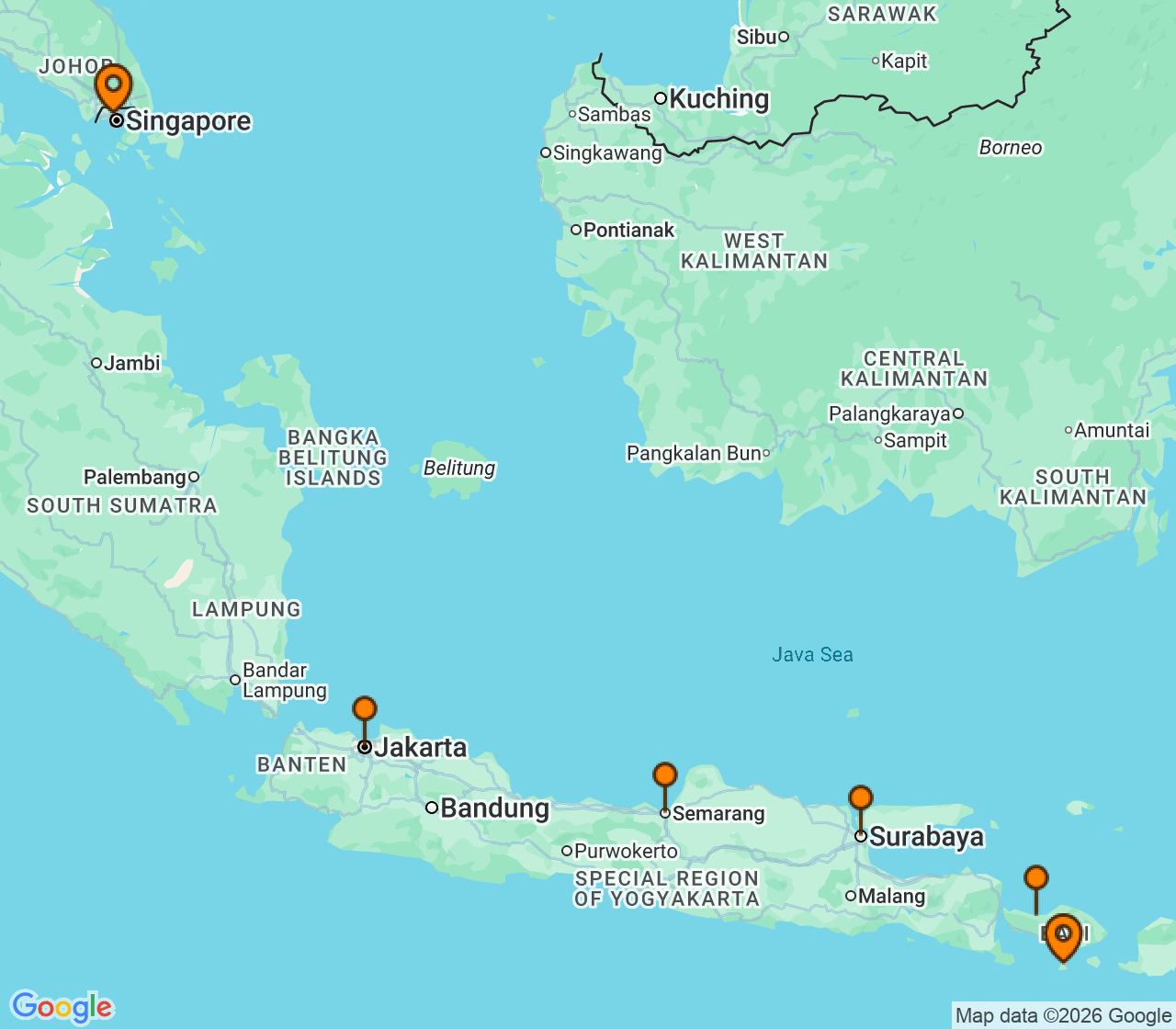 Harta itinerariu Croaziera 2028 - Grand Voyage si Tematice (Benoa, Bali, Indonezia) - Regent Seven Seas Cruises - Seven Seas Mariner - 8 nopti