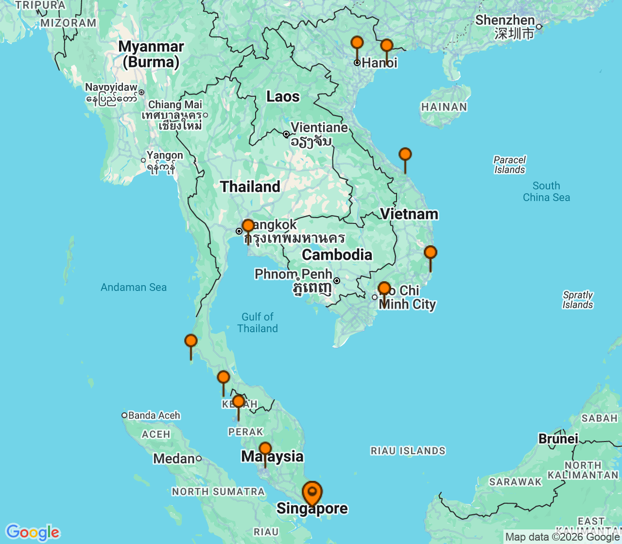 Harta itinerariu Croaziera 2026 - Asia (Orientul Indepartat) (Singapore) - Princess Cruises - Diamond Princess - 24 nopti