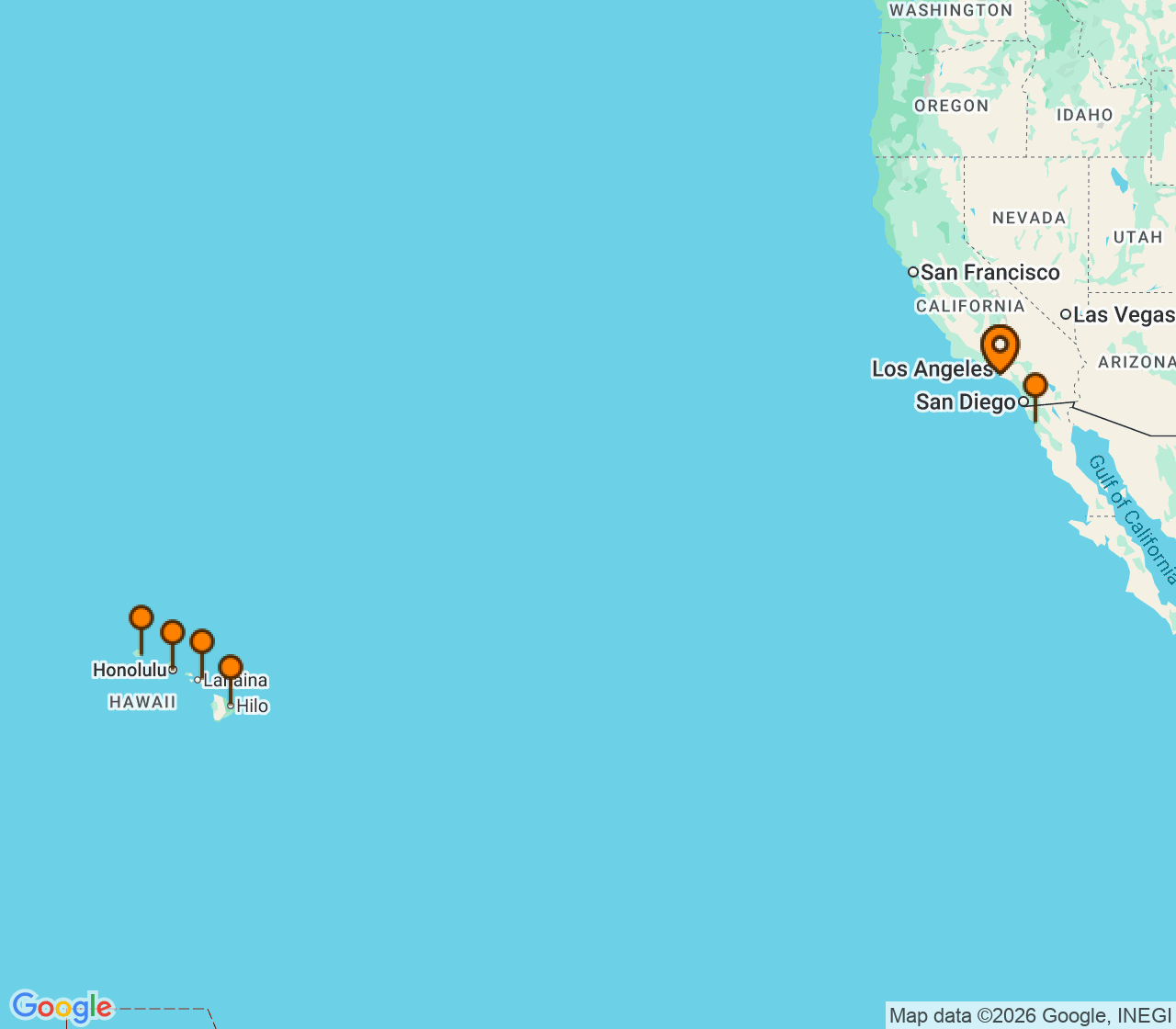 Harta itinerariu Croaziera 2027 - Hawaii (Los Angeles, CA) - Princess Cruises - Emerald Princess - 16 nopti