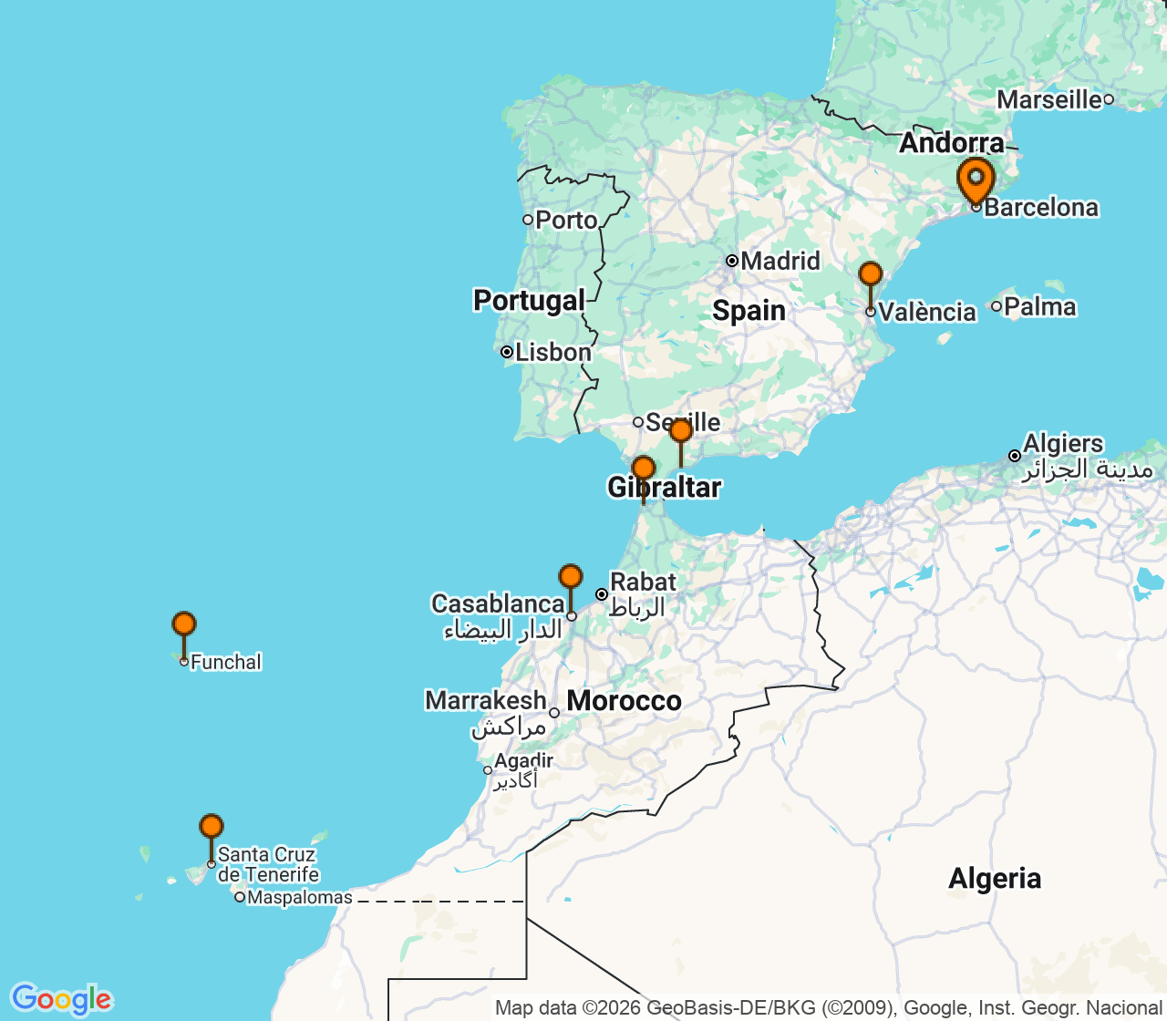 Harta itinerariu Croaziera 2028 - Mediterana (Barcelona, Spania) - Explora Journeys - Explora II - 11 nopti
