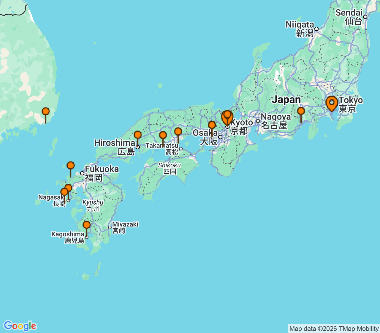 Harta itinerariu Croaziera 2027 - Asia (Orientul Indepartat) (Tokyo (Yokohama), Japonia) - Windstar Cruises - Star Seeker - 12 nopti