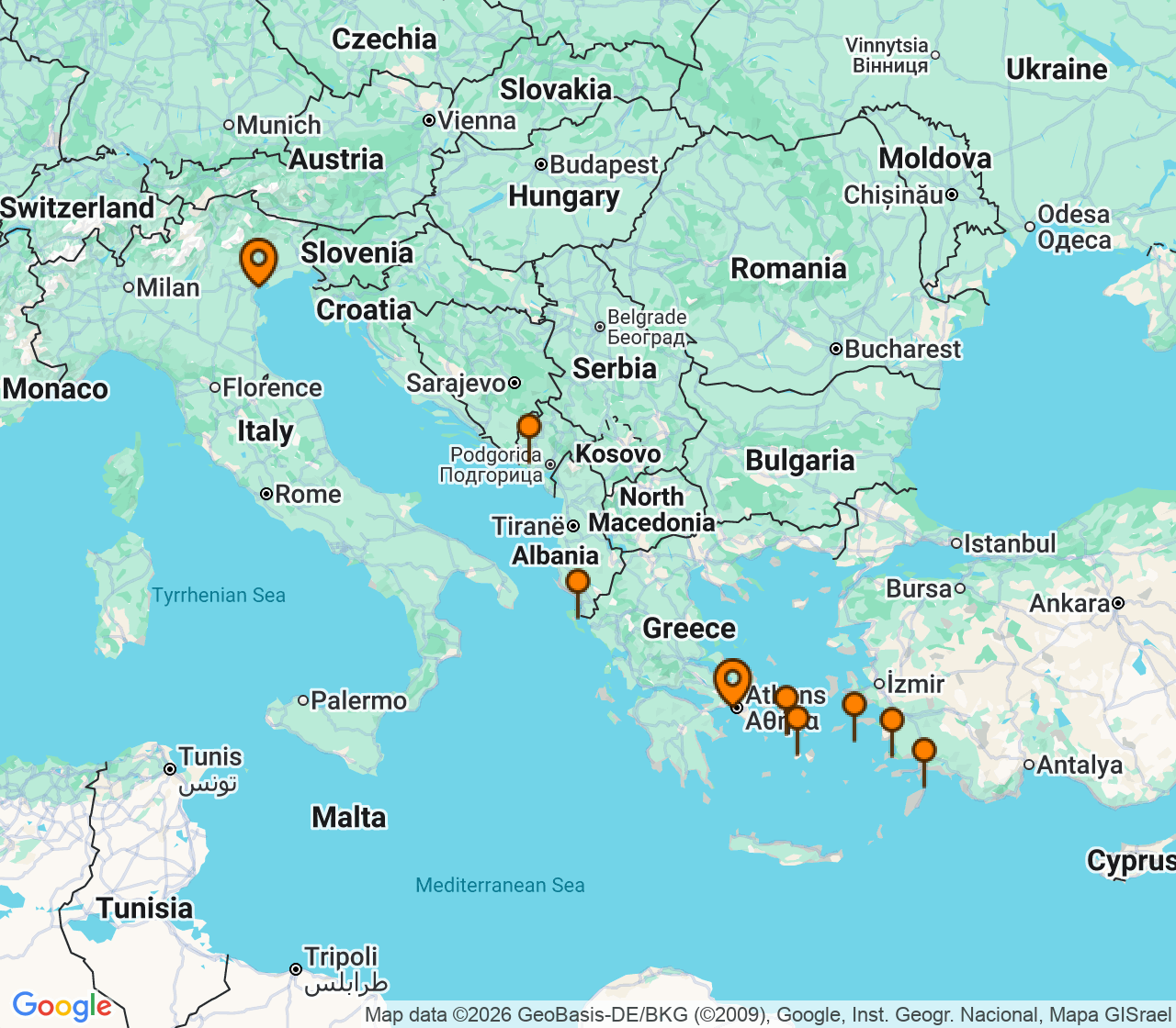 Harta itinerariu Croaziera 2027 - Mediterana (Venetia, Italia) - Explora Journeys - Explora II - 10 nopti