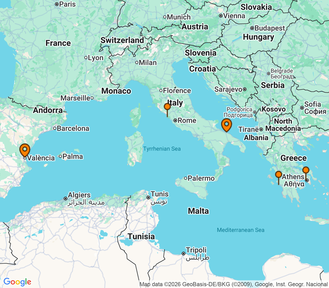 Harta itinerariu Croaziera 2026 - Mediterana (Bari, Italia) - MSC Cruises - MSC Sinfonia - 7 nopti