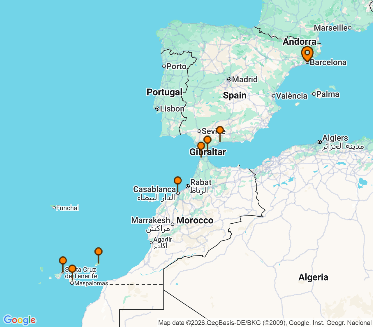 Harta itinerariu Croaziera 2027 - Mediterana (Barcelona, Spania) - Celebrity Cruises - Celebrity Infinity - 12 nopti