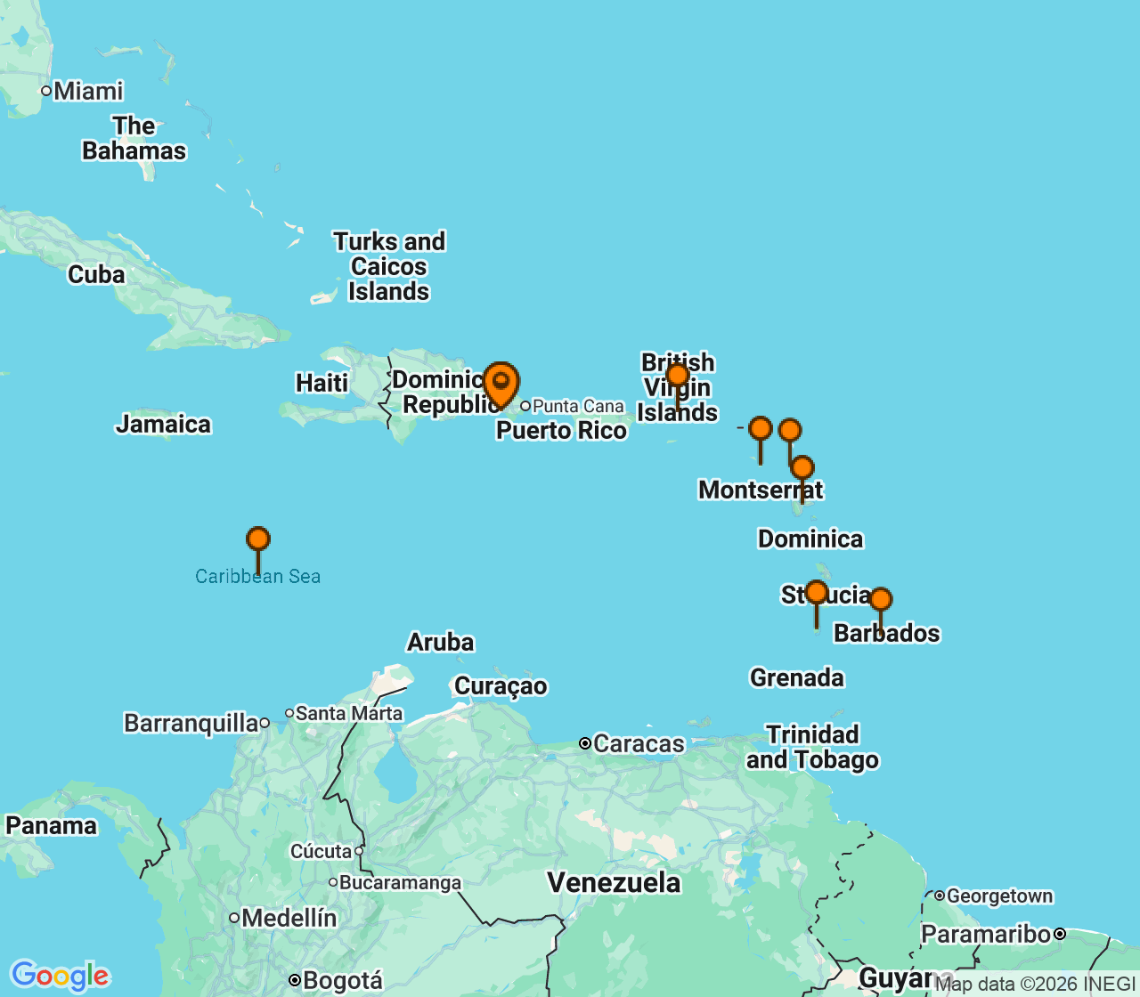 Harta itinerariu Croaziera 2027 - Caraibe si America Centrala (La Romana, Rep. Dominicana) - Costa Cruises - Costa Fascinosa - 14 nopti
