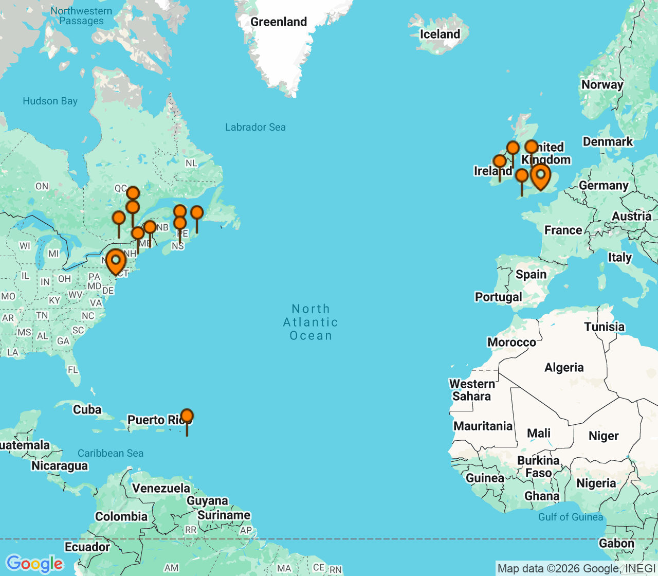 Harta itinerariu Croaziera 2027 - Repozitionari si Transoceanic (Southampton, Anglia) - Regent Seven Seas Cruises - Seven Seas Grandeur - 25 nopti
