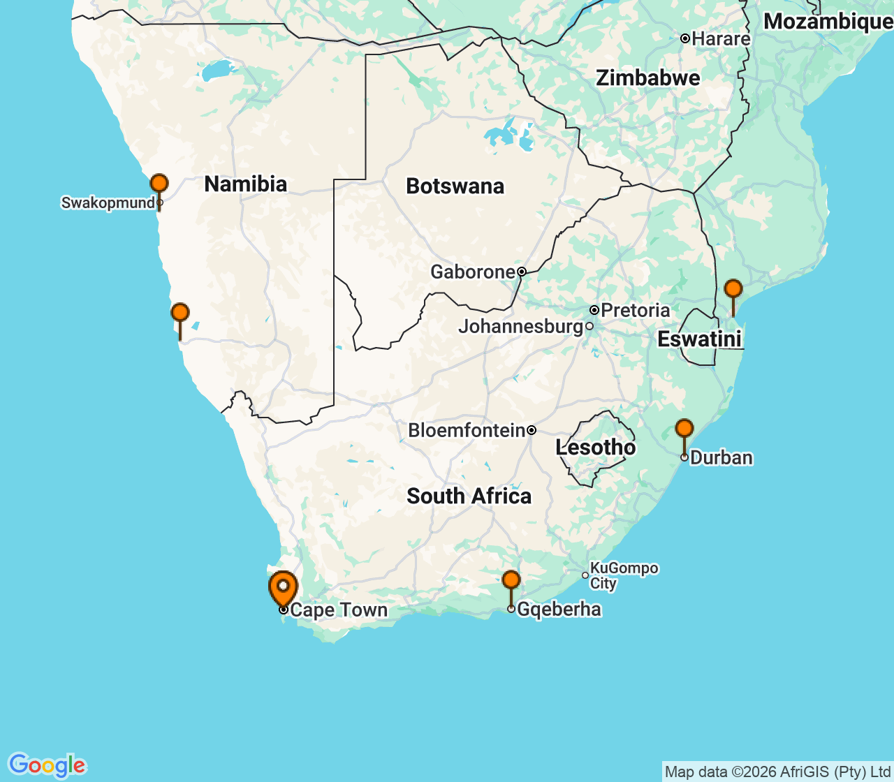 Harta itinerariu Croaziera 2029 -  (Cape Town, Africa de Sud) - Regent Seven Seas Cruises - Seven Seas Explorer - 14 nopti